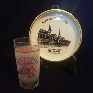 1994-2 Piece Set Of Kentucky Derby Galt House 6.75" Plate And 1994 Derby Glass